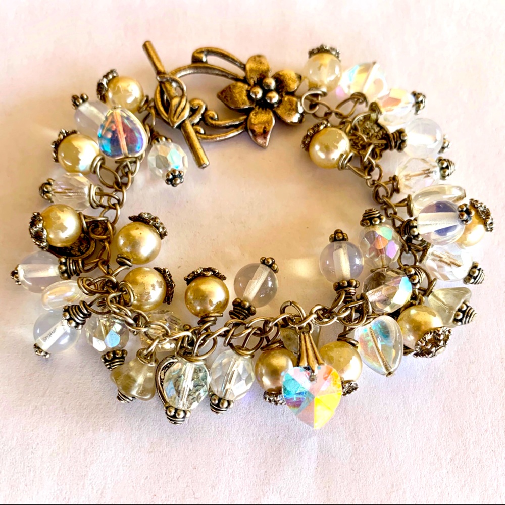 Swarovski Crystal and Seed Pearl Bangle Bracelet